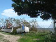 Fischerboote an der Ostsee: Strandpromenade des Ostseebades Trassenheide im Inselnorden Usedoms.