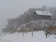 Frher Winter auf Usedom: Steilkste von Stubbenfelde im dichten Schneetreiben.