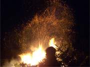 Funkengestber: Die Freiwillige Feuerwehr Loddin berwacht das Weihnachtsbaumverbrennen.