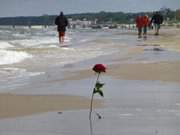 Blumengru im Ostseewasser: Strand des Kaiserbades Heringsdorf.