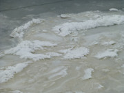 Achterwasser: Gefrieren und Tauen haben Eisgebilde geschaffen.