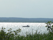 Idyllisches Achterwasser: Motorboot in der Nhe von Koserow.