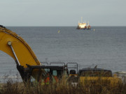 Bringt Sand aus der Ostsee: Splschiff vor der Usedomer Kste.