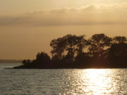 Blick zur Usedomer Halbinsel Gnitz: Sonnenuntergang am Nachmittag.