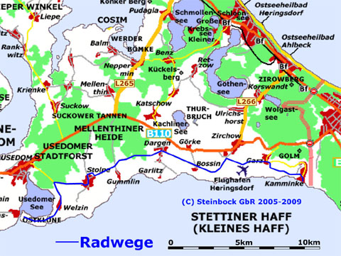 Radwege an der Haffküste Usedoms: Zwischen Ostklüne und Kamminke.