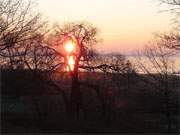 Am Hftberg bei Loddin: Sonnenuntergang ber dem gefrorenen Achterwasser.