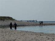 Ostseestrand des Bernsteinbades Koserow: Im Hintergrund die Seebrcke des Ostseebades.