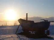 Warten auf Fang: Fischerboot am Haff-Hafen der Usedomer Gemeinde Kamminke.