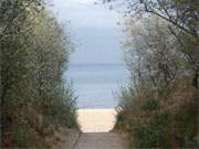 Lichtblick in trbem Wetter: Sonnenfleckchen am Ostseestrand von Heringsdorf.