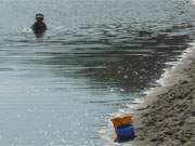 Im warmen Ostseewasser: Bade- und Buddelspa am Ostseestrand der Insel Usedom.