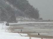 Dichtes Schneetreiben am Ostseestrand der Bernsteinbder Loddin und Koserow.