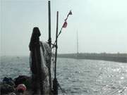 Fischernetze: Der Fischerhafen am Oderhaff der Gemeinde Kamminke im Haffland der Insel Usedom.