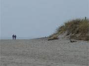 Strandspaziergang im Nebel: Spaziergnger am Fue des Streckelsberges.