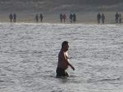 Taff: Anbaden im Januar am Ostseestrand der Insel Usedom.