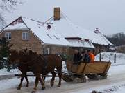 Am Gutshof Mellenthin vorbei: Pferdeschlittenfahrt auf Usedom.