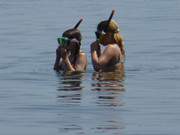 Vor dem Tauchgang: Kinder im Ostseewasser.