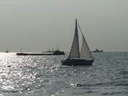 Zwischen Usedom und Rgen: Reger Schiffsverkehr auf dem Greifswalder Bodden.