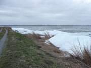 Achterwasserdeich bei Pudagla: Eisaufschiebung am Achterwasser.