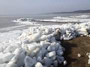 Blick in Richtung Garz: Eisaufschiebungen am Stettiner Haff.