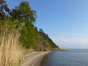 Blick auf das Achterwasser: Kleiner Strand am Loddiner Hft.