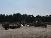 Fischerboot am Ostseestrand: Ostseebad Ahlbeck auf Usedom.