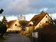 Abendsonne im Seebad Loddin: Reetgedeckte Huser an der Dorfstrae.