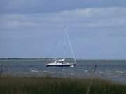 Segelboot an der Peenemndung: Wassersport auf Usedom.