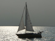 Wassersport auf der Ostsee: Segelboot in der Nähe des Boddens.