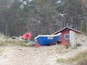 Ostseeinsel Usedom: Fischerhtten am Strand von Zempin.