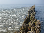 Eisreste: Buhne im Stettiner Haff bei Kamminke.