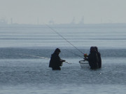 Swinemnde im Hintergrund: Angeln in der Ostsee.