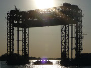 Eisenbahnhubbrcke Karnin: Abendstimmung im Sdwesten Usedom.