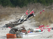 Fischerboote auf der Dne: Ostseebad Trassenheide im Winter.