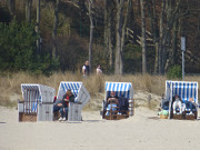 Erstes Sonnenbad: Strandkrbe auf dem Sandstrand von Bansin.