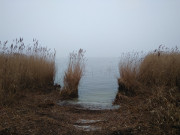 Kaum der Horizont zu erkennen: Achterwasser nahe Loddin.