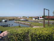 Frisches Grne am Achterwasser: Hafen des Ostseebades Koserow.