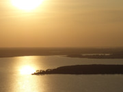 Sonnenuntergang: Achterwasser, Halbinsel Gnitz, Weier Berg, Krumminer Wiek.