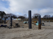 Seebrcke des Ostseebades Koserow: Wenig Betrieb auf der Baustelle.