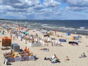 Blick nach Westen: Strand in Richtung Swinemnde und Ahlbeck.