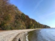 Schmaler Sandstrand in Richtung Kamminke: Usedomer Haffkste.