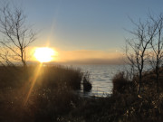 Auf dem Achterwasserdeich zwischen Koserow und Loddin: Abendstimmung im November.