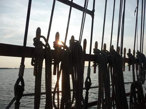 Mit dem Segelschiff im Wassersportrevier Greifswalder Bodden.