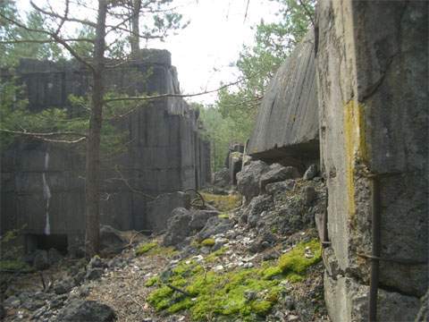 Gebudekern: Wenig ist von der riesigen Montagehalle "F2" zwischen Karlshagen und Peenemnde brig.