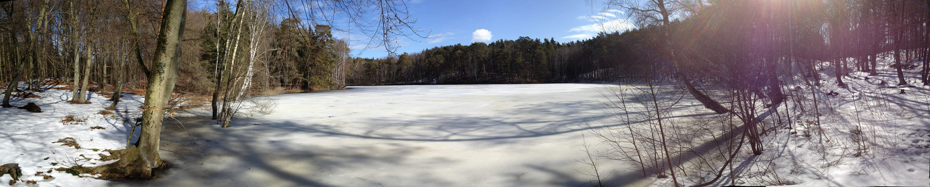 Winterpanorama: Der Waldsee <q>Schwarzes Herz</q>.